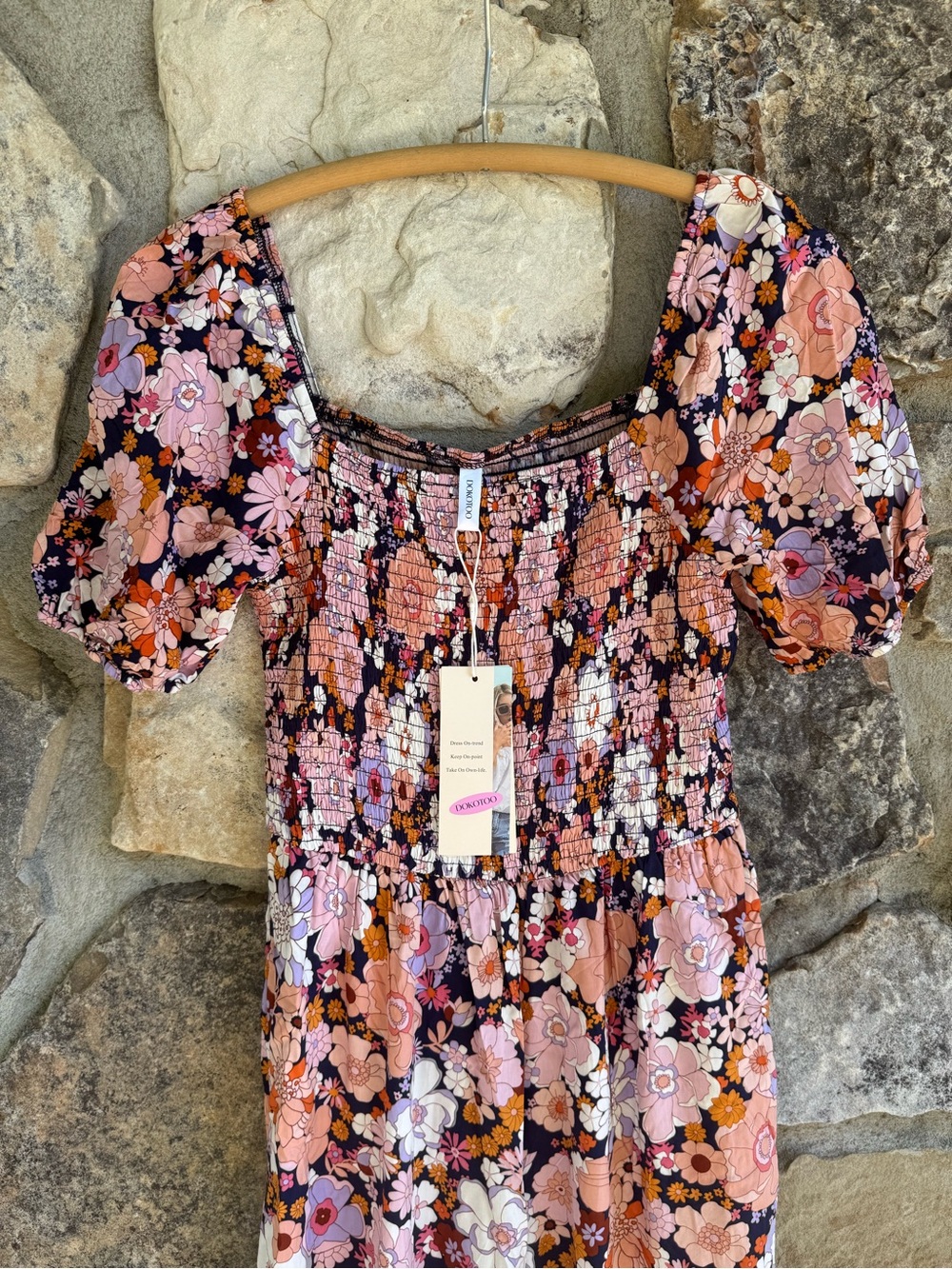 DOKOTOO Floral Smocked Wide Leg Jumpsuit S Retro Boho Puff Sleeve NWT
